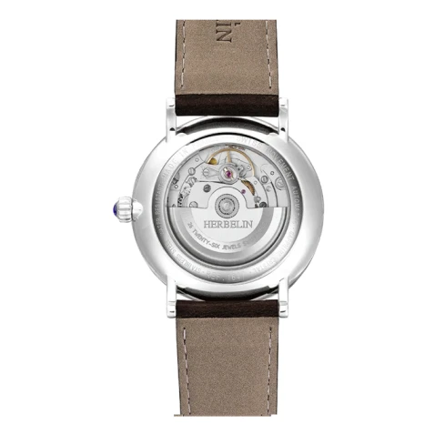 Мъжки ръчен часовник с автоматичен механизъм - корпус от Стомана - Естествена кожа - цвят Син Кафяв