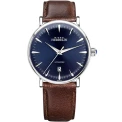Мъжки ръчен часовник с автоматичен механизъм - корпус от Стомана - Естествена кожа - цвят Син Кафяв