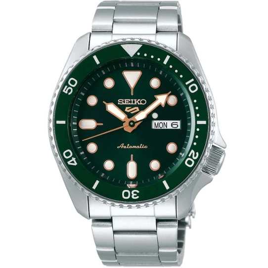 Мъжки ръчен часовник с автоматичен механизъм - корпус от Стомана - Стоманена верижка - цвят Зелен Сив