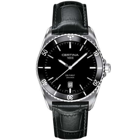 Мъжки ръчен часовник с кварцов механизъм - корпус от Стомана и керамика - Естествена кожа - цвят Черен Черен