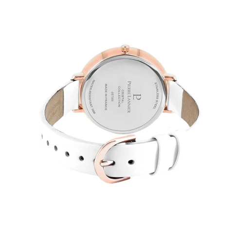 Дамски ръчен часовник с кварцов механизъм - корпус от Стомана - Естествена кожа - цвят Бял Бял