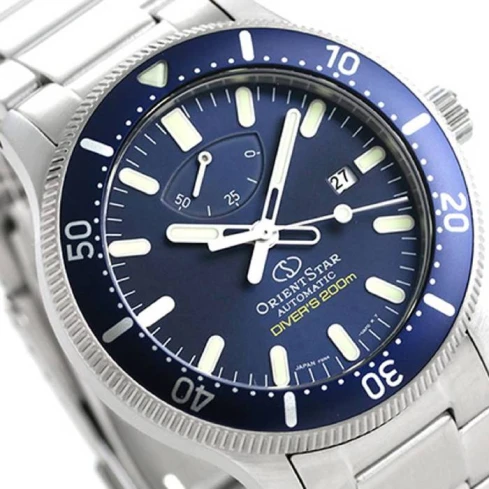 Мъжки ръчен часовник с автоматичен механизъм - корпус от Стомана - Стоманена верижка - цвят Син