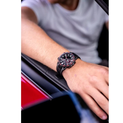 Мъжки ръчен часовник с кварцов механизъм - корпус от Стомана - Силиконова каишка - цвят Черен Черен