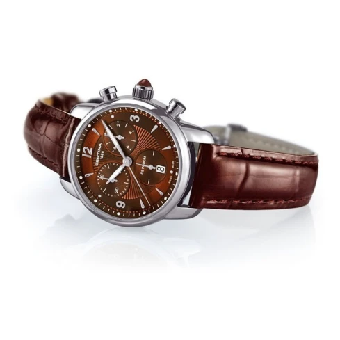 Мъжки ръчен часовник с кварцов механизъм - корпус от Стомана - Естествена кожа - цвят Кафяв Кафяв