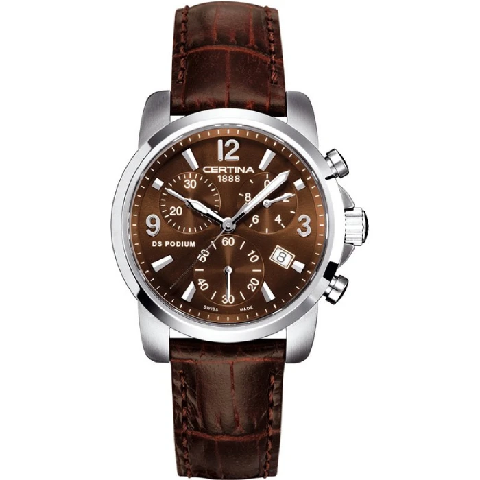 Мъжки ръчен часовник с кварцов механизъм - корпус от Стомана - Естествена кожа - цвят Кафяв Кафяв