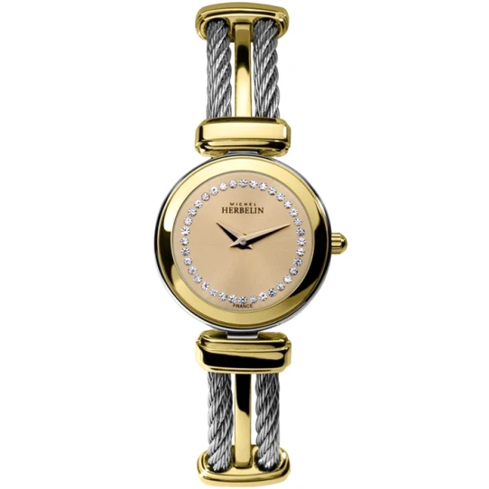 Дамски ръчен часовник с кварцов механизъм - корпус от Стомана - Стоманена верижка - цвят Шампанско Сив