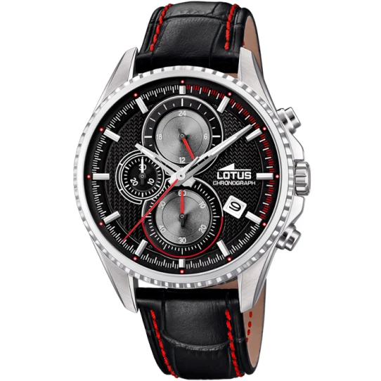 Мъжки ръчен часовник с кварцов механизъм - корпус от Стомана - Естествена кожа - цвят Черен Червен