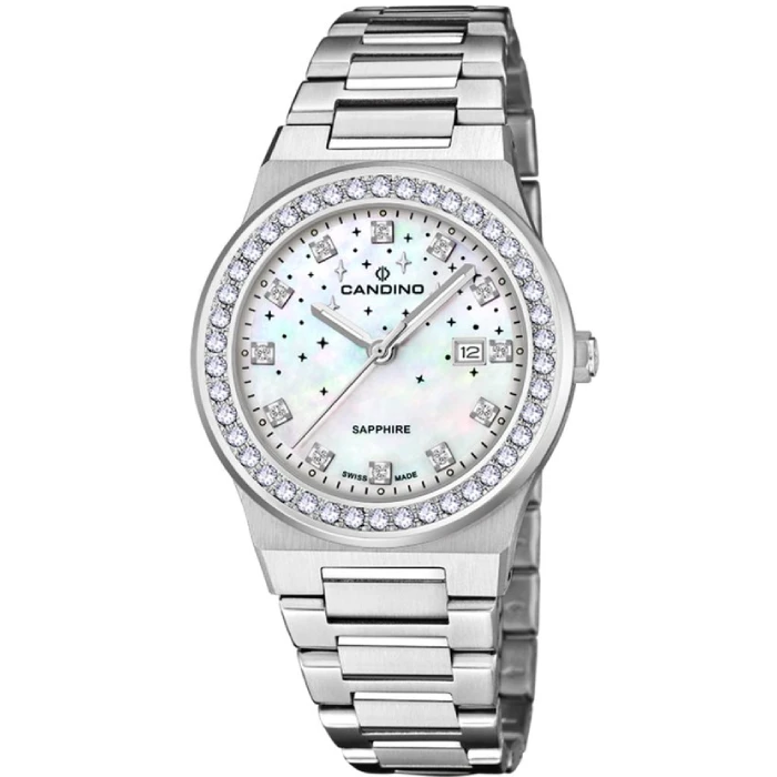 Дамски ръчен часовник с кварцов механизъм - корпус от Стомана - Стоманена верижка - цвят Седеф Сив