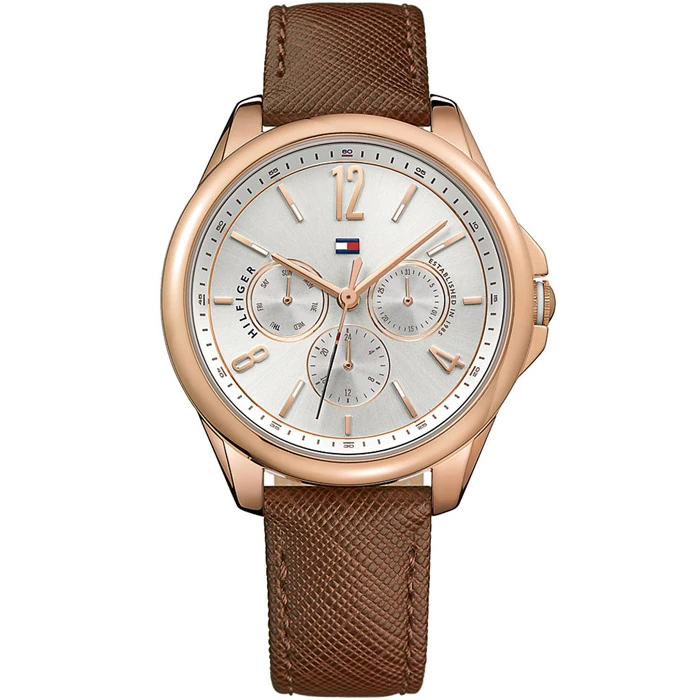 Мъжки ръчен часовник с кварцов механизъм - корпус от Стомана - Естествена кожа - цвят Сребрист Кафяв