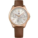 Мъжки ръчен часовник с кварцов механизъм - корпус от Стомана - Естествена кожа - цвят Сребрист Кафяв