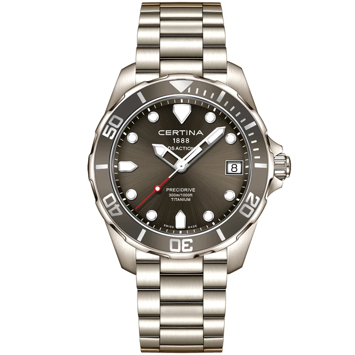 Мъжки ръчен часовник с кварцов механизъм - корпус от Титан - Титаниева верижка - цвят Сив Сив