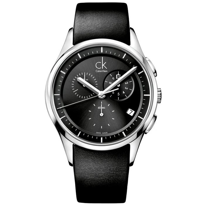 Мъжки ръчен часовник с кварцов механизъм - корпус от Стомана - Естествена кожа - цвят Черен Черен