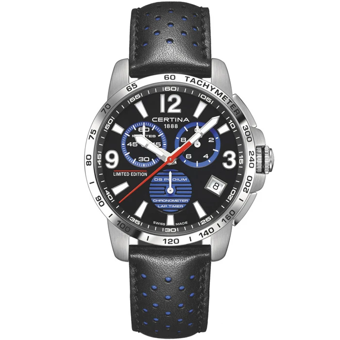 Мъжки ръчен часовник с кварцов механизъм - корпус от Стомана - Естествена кожа - цвят Черен Син