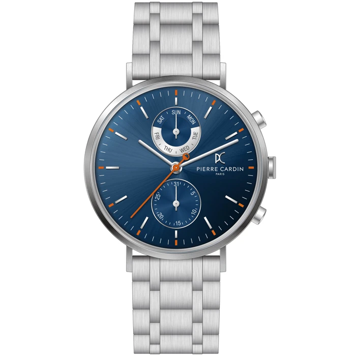 Мъжки ръчен часовник с кварцов механизъм - корпус от Стомана - Стоманена верижка - цвят Син Сив