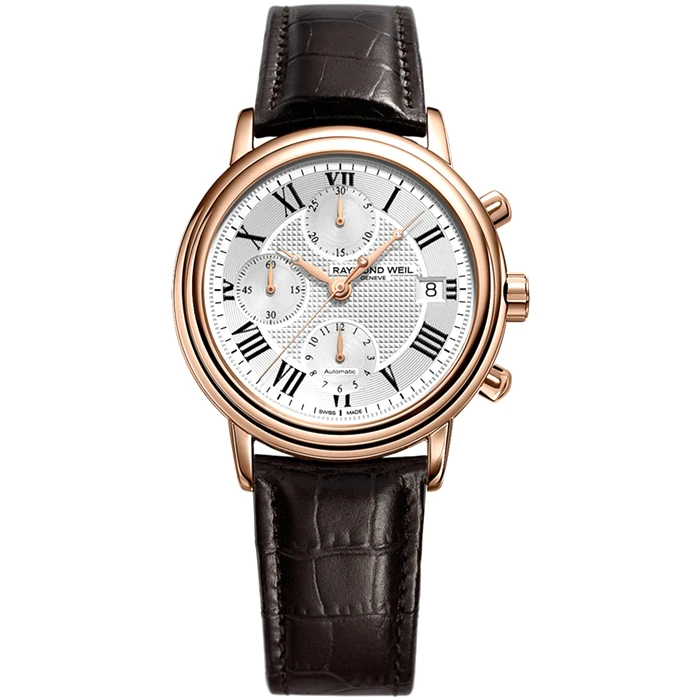 Мъжки ръчен часовник с автоматичен механизъм - корпус от Стомана - Естествена кожа - цвят Сребрист Черен