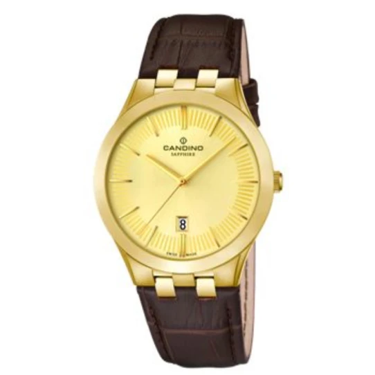 Мъжки ръчен часовник с кварцов механизъм - корпус от Стомана - Естествена кожа - цвят Злато Кафяв