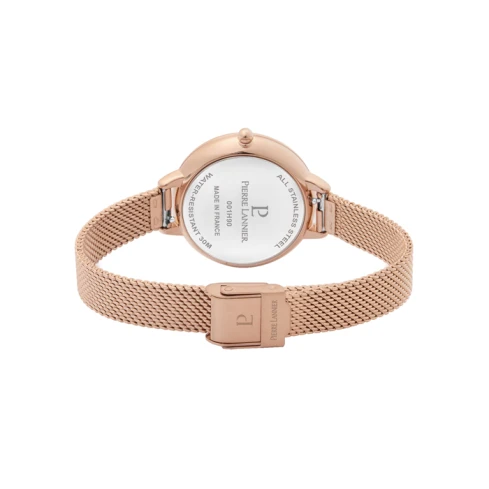 Дамски ръчен часовник с кварцов механизъм - корпус от Стомана - Меш - цвят Бял Розово Злато