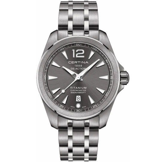 Certina C032.851.44.087.00 DS Action - Мъжки ръчен часовник с кварцов механизъм - корпус от Титан - Титаниева верижка - цвят Сив Сив