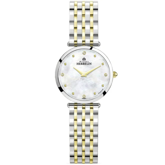 Дамски ръчен часовник с кварцов механизъм - корпус от Стомана - Стоманена верижка - цвят Седеф Сив