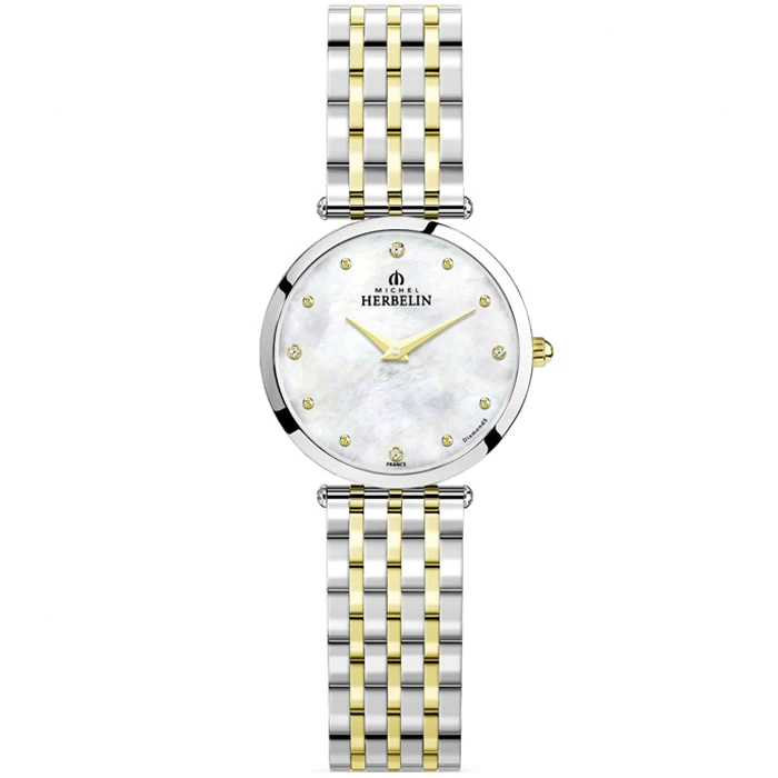 Дамски ръчен часовник с кварцов механизъм - корпус от Стомана - Стоманена верижка - цвят Седеф Сив