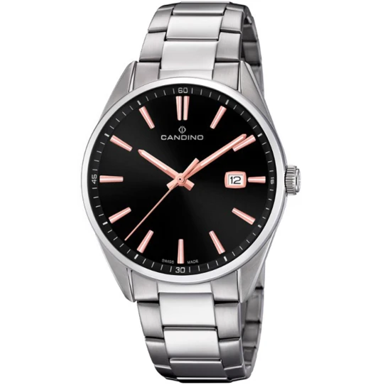 Мъжки ръчен часовник с кварцов механизъм - корпус от Стомана - Стоманена верижка - цвят Черен Сив