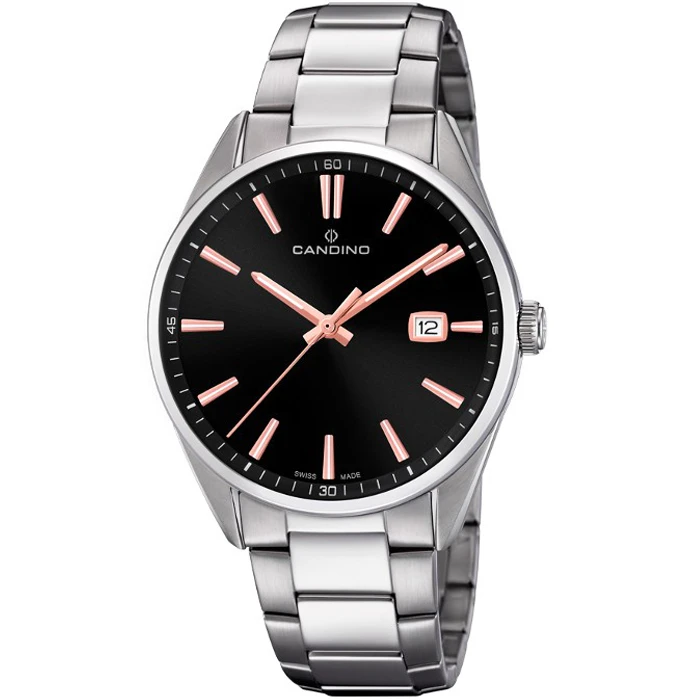 Мъжки ръчен часовник с кварцов механизъм - корпус от Стомана - Стоманена верижка - цвят Черен Сив