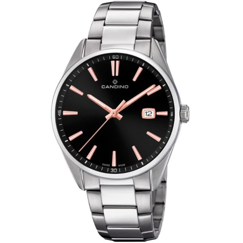 Мъжки ръчен часовник с кварцов механизъм - корпус от Стомана - Стоманена верижка - цвят Черен Сив