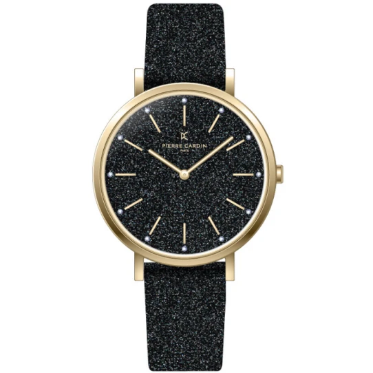 Дамски ръчен часовник с кварцов механизъм - корпус от Стомана - Естествена кожа - цвят Черен Черен