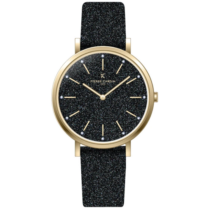 Дамски ръчен часовник с кварцов механизъм - корпус от Стомана - Естествена кожа - цвят Черен Черен