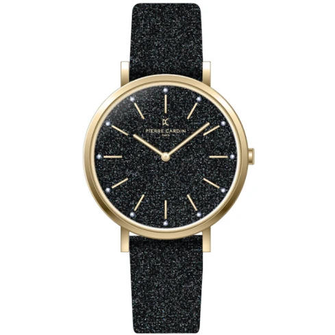 Дамски ръчен часовник с кварцов механизъм - корпус от Стомана - Естествена кожа - цвят Черен Черен