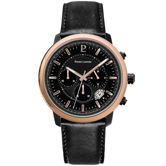 Pierre Lannier 229F433 Impulsion - Мъжки ръчен часовник с кварцов механизъм - корпус от Стомана - Естествена кожа - цвят Черен Черен