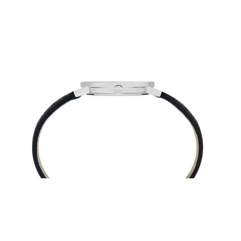 Дамски ръчен часовник с кварцов механизъм - корпус от Стомана - Естествена кожа - цвят Черен Черен