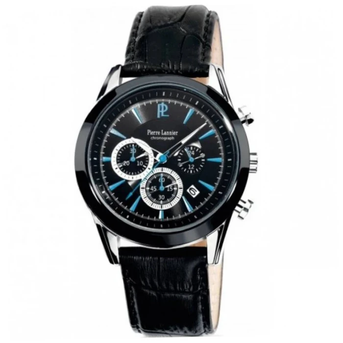 Мъжки ръчен часовник с кварцов механизъм - корпус от Стомана - Естествена кожа - цвят Черен Черен