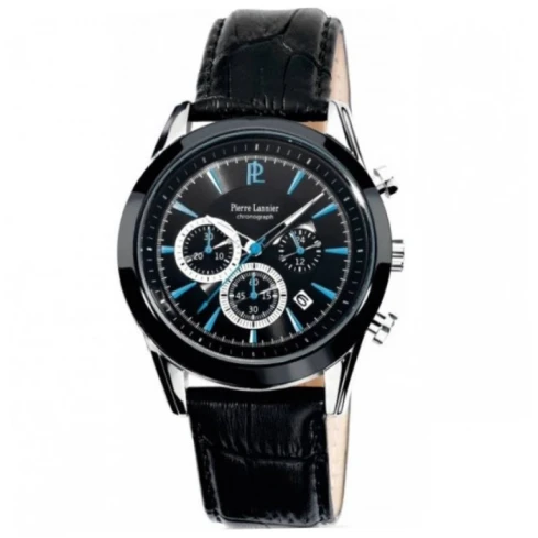 Pierre Lannier 251B193 - Мъжки ръчен часовник с кварцов механизъм - корпус от Стомана - Естествена кожа - цвят Черен Черен