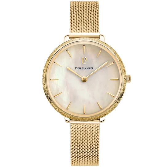 Дамски ръчен часовник с кварцов механизъм - корпус от Стомана - Меш - цвят Седеф Злато