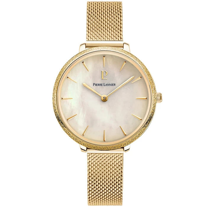 Дамски ръчен часовник с кварцов механизъм - корпус от Стомана - Меш - цвят Седеф Злато