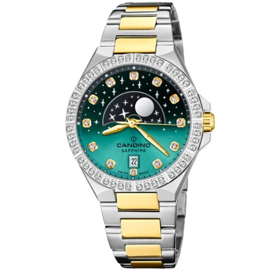 Дамски ръчен часовник с кварцов механизъм - корпус от Стомана и злато 18К - Стоманена верижка - цвят Зелен