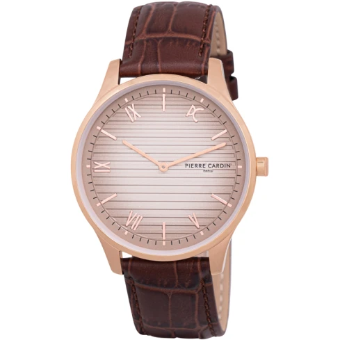 Мъжки ръчен часовник с кварцов механизъм - корпус от Стомана - Естествена кожа - цвят Бежов Кафяв