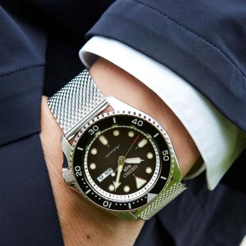 Мъжки ръчен часовник с автоматичен механизъм - корпус от Стомана - Стоманена верижка - цвят Черен