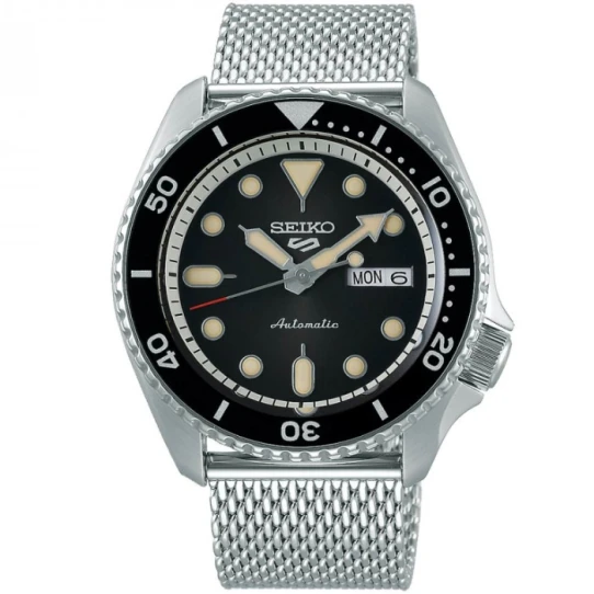 Мъжки ръчен часовник с автоматичен механизъм - корпус от Стомана - Стоманена верижка - цвят Черен