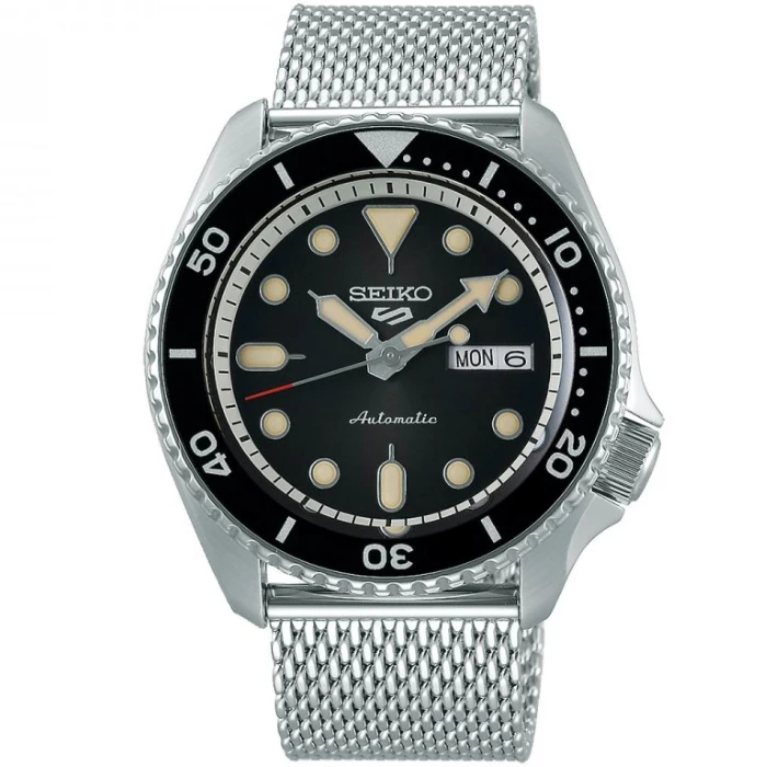 Мъжки ръчен часовник с автоматичен механизъм - корпус от Стомана - Стоманена верижка - цвят Черен