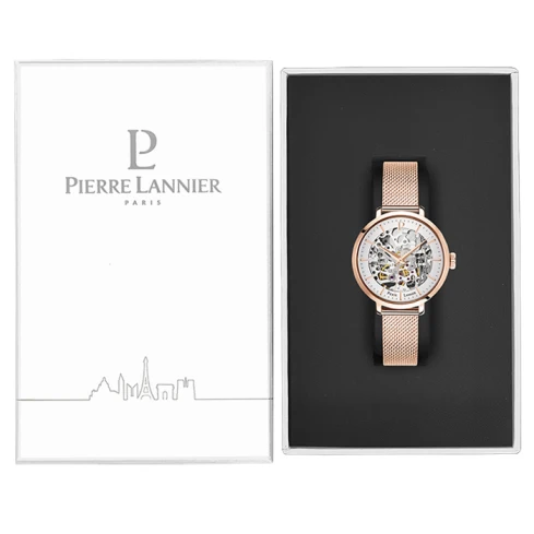 Дамски ръчен часовник с автоматичен механизъм - корпус от Стомана - Меш - цвят Скелетон Розово Злато