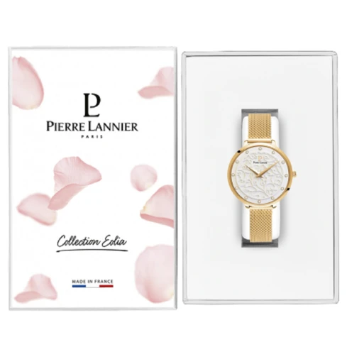 Pierre Lannier 046G508 Eolia Crystal - Дамски ръчен часовник с кварцов механизъм - корпус от Стомана - Меш - цвят Бял Злато
