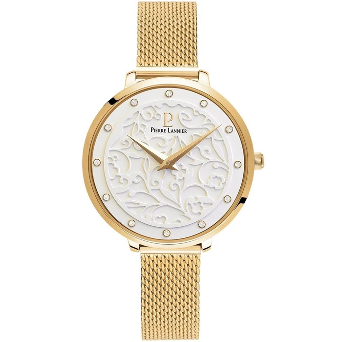 Дамски ръчен часовник с кварцов механизъм - корпус от Стомана - Меш - цвят Бял Злато