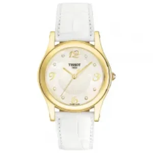 Дамски ръчен часовник с кварцов механизъм - корпус от Жълто злато 18К - Естествена кожа - цвят Сребрист Кафяв