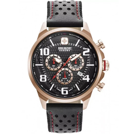 Мъжки ръчен часовник с кварцов механизъм - корпус от Стомана - Естествена кожа - цвят Черен Червен