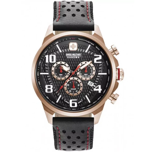 Мъжки ръчен часовник с кварцов механизъм - корпус от Стомана - Естествена кожа - цвят Черен Червен