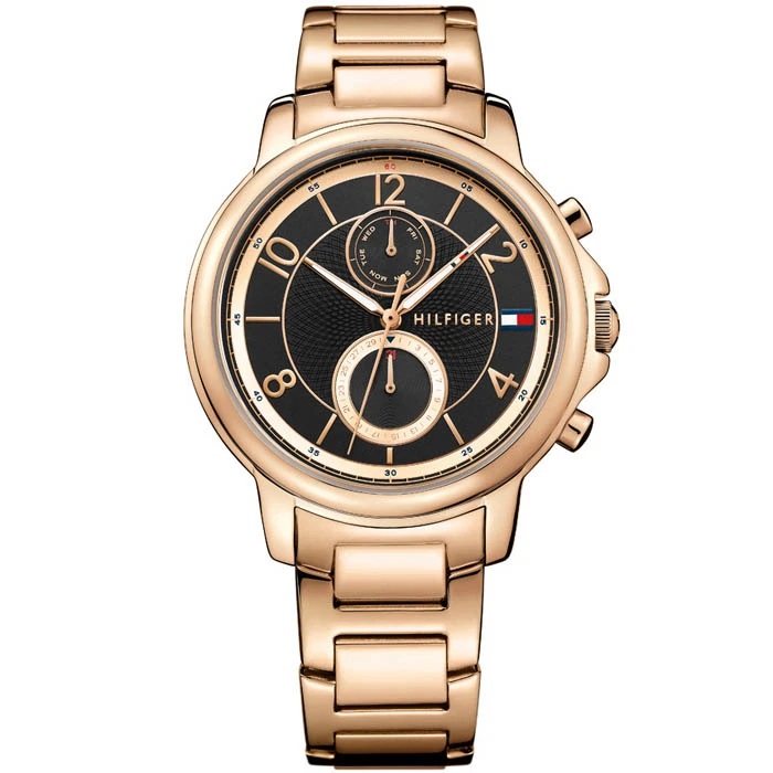 Дамски ръчен часовник с кварцов механизъм - корпус от Стомана - Стоманена верижка - цвят Черен Розово Злато