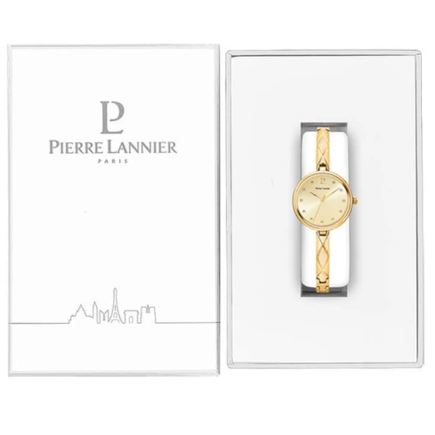 Pierre Lannier 043L542 Leia - Дамски ръчен часовник с кварцов механизъм - корпус от Стомана - Стоманена верижка - цвят Злато