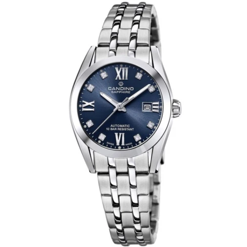 Дамски ръчен часовник с автоматичен механизъм - корпус от Стомана - Стоманена верижка - цвят Син Сив